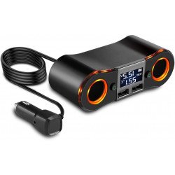 Car Charger, Car Cigarette Lighter Socket Splitter Power Adapter Outlet USB Charger Support Voltmeter (A)